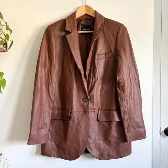 Madewell The Larsen Blazer in Clifftop Brown Leather NEW